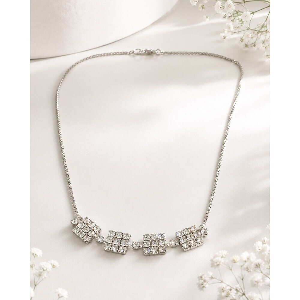 VINTAGE FANCY RHINESTONE STERLING SILVER NECKLACE BAGUETTE ROUND CUT ITALY